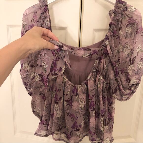 NWT Women's en Saison Luiciate Blouse in Purple Size Large Puff Sleeve Top - Picture 6 of 8